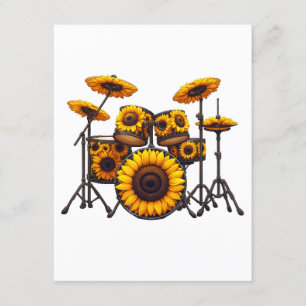 Drums Sunflower Flower Musician Music Floral Enclosure Card