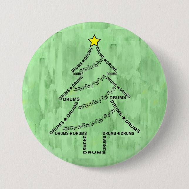 Drums Text Christmas Tree  7.5 Cm Round Badge (Front)