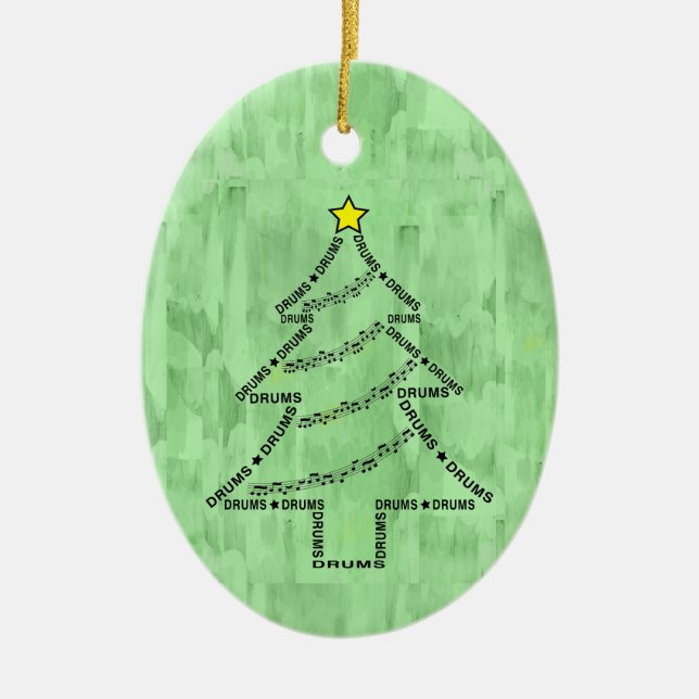Drums Text Christmas Tree  Ceramic Ornament (Front)