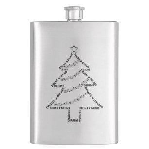Drums Text Christmas Tree  Hip Flask