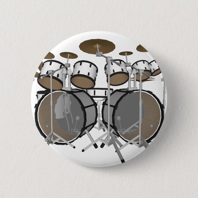 Drums: White Drum Kit: 3D Model: 6 Cm Round Badge (Front)