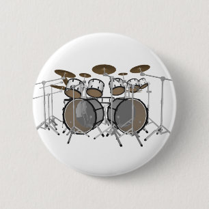 Drums: White Drum Kit: 3D Model: 6 Cm Round Badge
