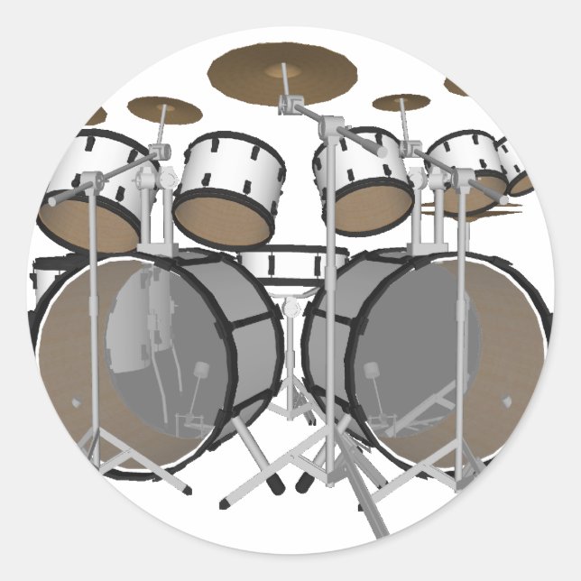 Drums: White Drum Kit: 3D Model: Classic Round Sticker (Front)