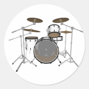 Drums: White Drum Kit: 3D Model: Classic Round Sticker