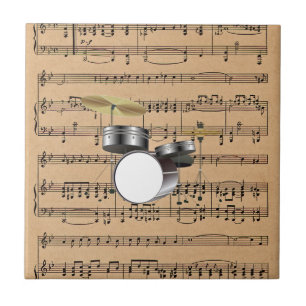 Drums With Sheet Music Background Ceramic Tile