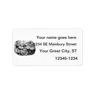 Drumset Black and White Photograph Design Label