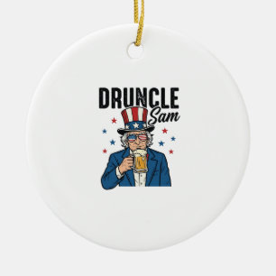 Druncle Sam Funny Patriotic Beer Vector Design_1 Ceramic Ornament