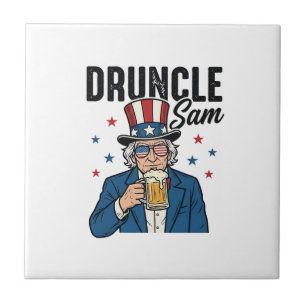 Druncle Sam Funny Patriotic Beer Vector Design_1 Ceramic Tile