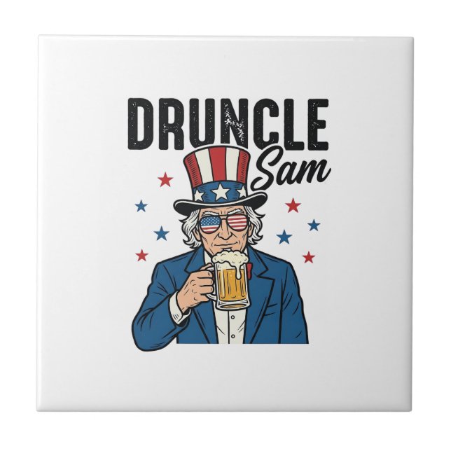 Druncle Sam Funny Patriotic Beer Vector Design_1 Ceramic Tile (Front)