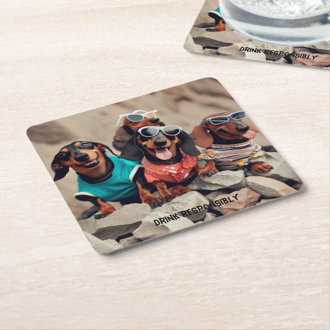 Drunk Dachshunds Drink Coasters (Angled)