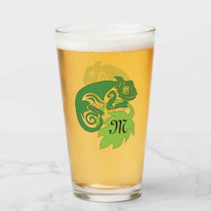 Drunk Green Chameleon Lizard Hanging Out Glass