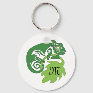 Drunk Green Chameleon Lizard Hanging Out Key Ring