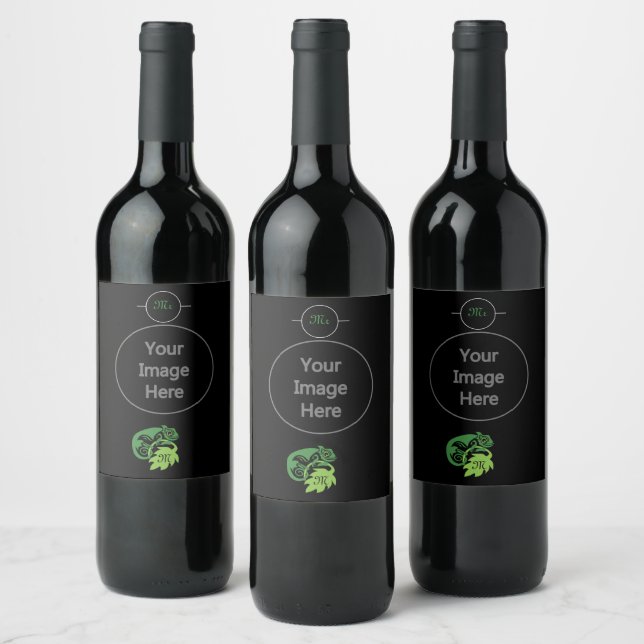 Drunk Green Chameleon Lizard Hanging Out Wine Label (Bottles)