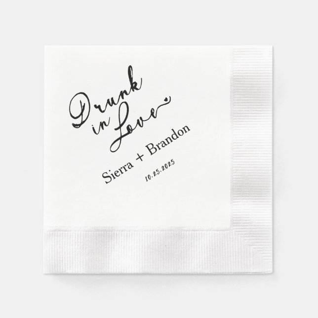 Drunk In Love B&W Monogram Wedding Napkins (Front)
