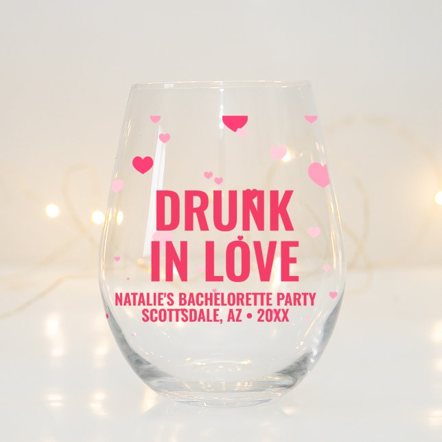 Drunk In Love Bachelorette Theme Custom Cocktail Stemless Wine Glass (Creator Uploaded)