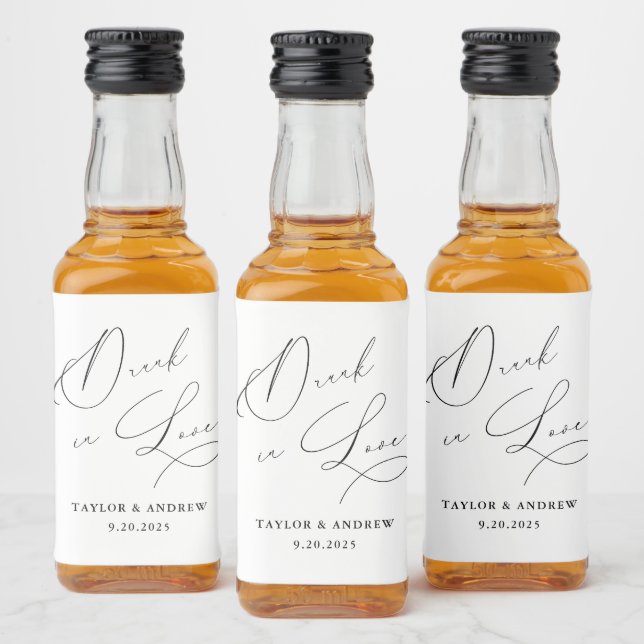 Drunk In Love Black & White Wedding Wine Bottle Liquor Bottle Label (Bottles)