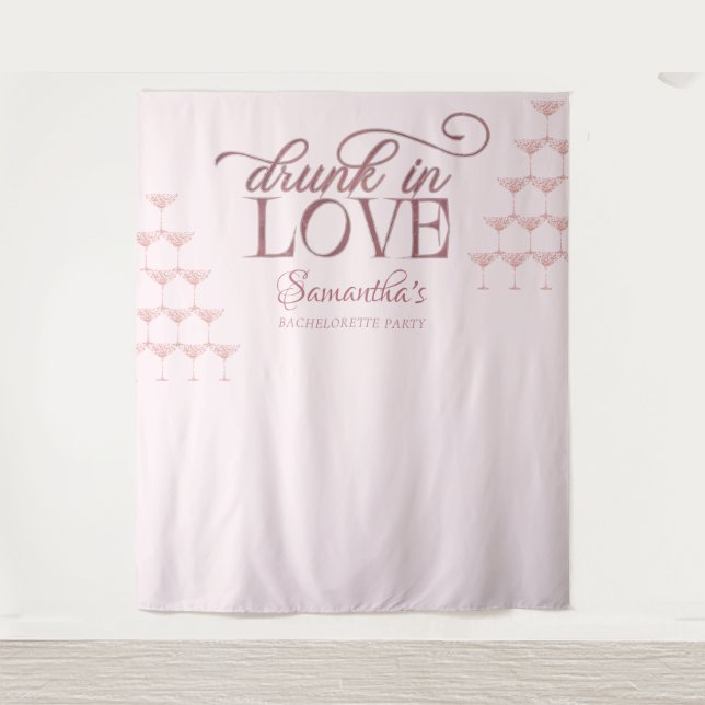 Drunk In Love Champagne Tower Pink Bachelorette Tapestry (Front)