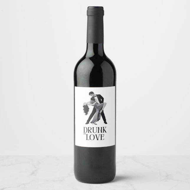 Drunk in Love Design | Dancing Couple Bridal  Wine Label (Front)
