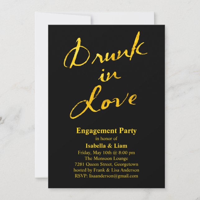 Drunk in Love Engagement Party Invitation Gold (Front)