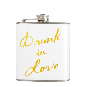 Drunk in Love Flask in white & gold