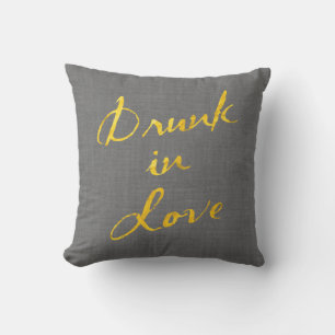 Drunk in Love Gold & Grey Linen Outdoor Pillow