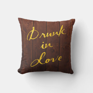 Drunk in Love Gold & Wood Outdoor Pillow