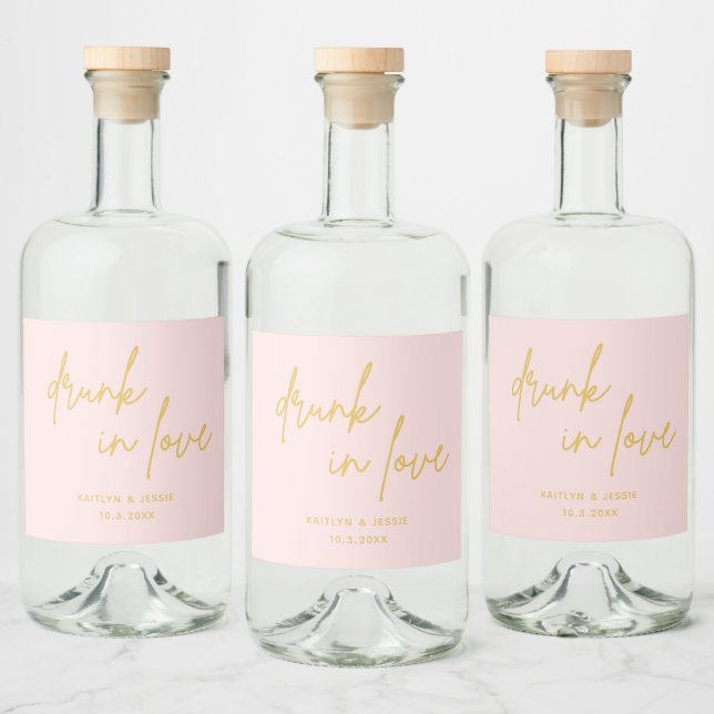 Drunk in Love Minimalist Pink Wedding Favour Liquor Bottle Label (Bottles)