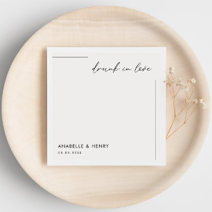 Drunk in Love Minimalist Script & Line Wedding Napkin