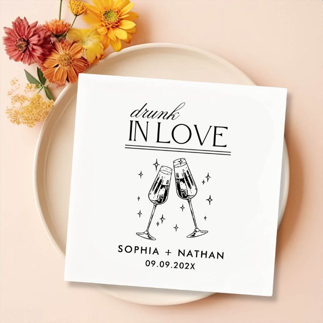 Drunk In Love Personalised Beach Cocktail Wedding Napkin (Creator Uploaded)