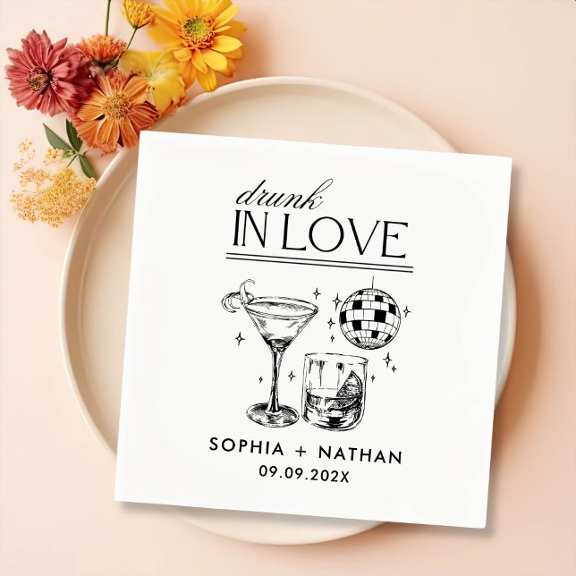 Drunk In Love Personalised Beach Cocktail Wedding Napkin (Creator Uploaded)