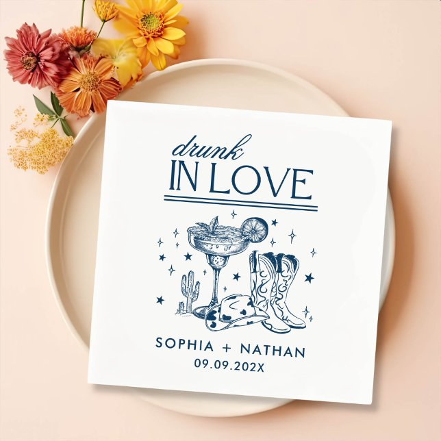 Drunk In Love Personalised Cowgirl Wedding Napkin (Creator Uploaded)