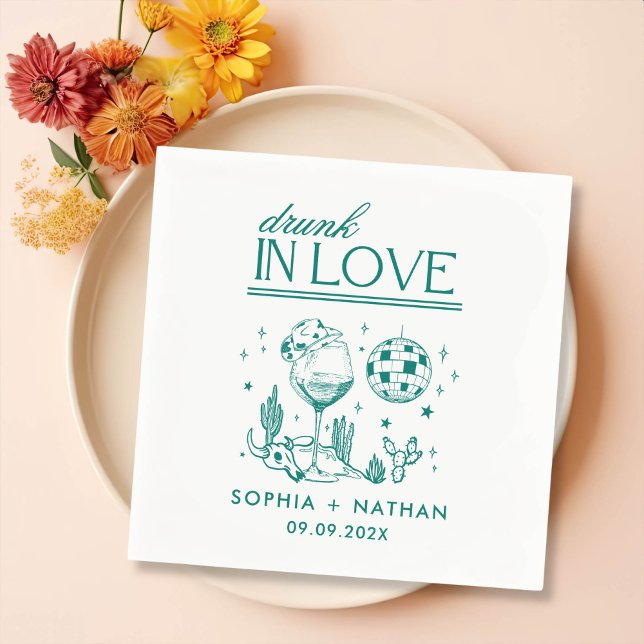 Drunk In Love Personalised Disco Cocktail Wedding Napkin (Creator Uploaded)