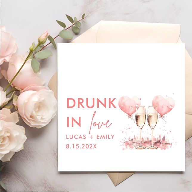 Drunk In Love Personalised Pink Glasses Wedding Napkin (Creator Uploaded)