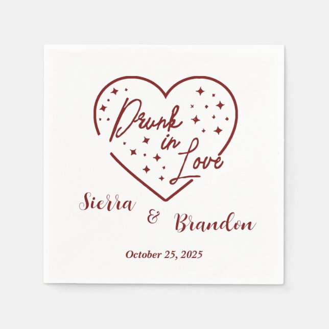 Drunk In Love Personalised Wedding Party Napkins (Front)