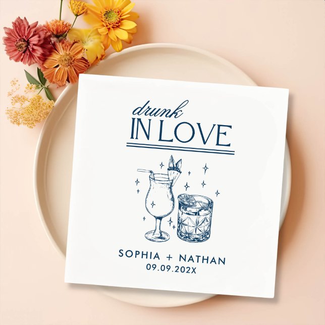 Drunk In Love Personalised Wine Glasses Wedding Napkin (Creator Uploaded)
