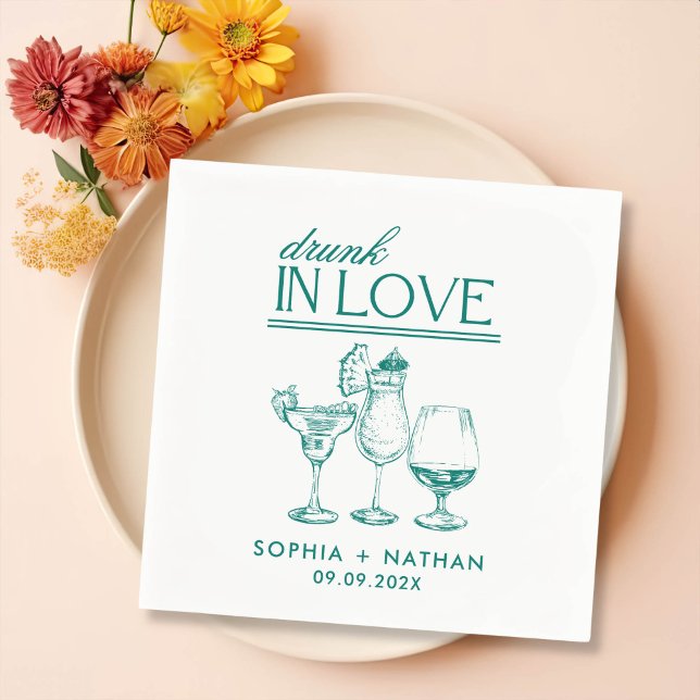 Drunk In Love Personalised Wine Glasses Wedding Napkin (Creator Uploaded)