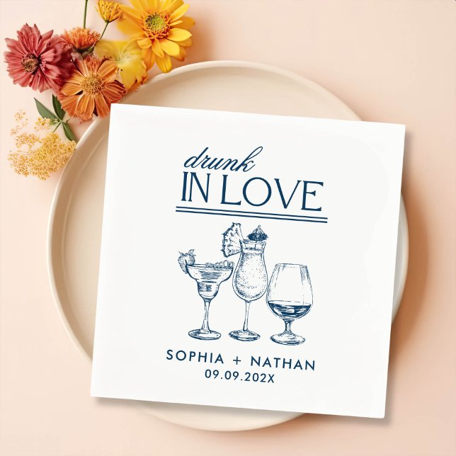 Drunk In Love Personalised Wine Glasses Wedding Napkin (Creator Uploaded)