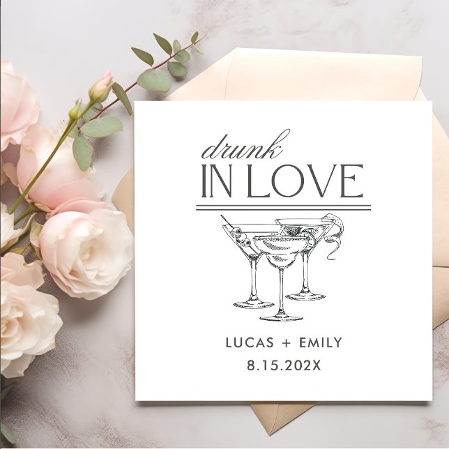 Drunk In Love Personalised Wine Glasses Wedding Napkin (Creator Uploaded)