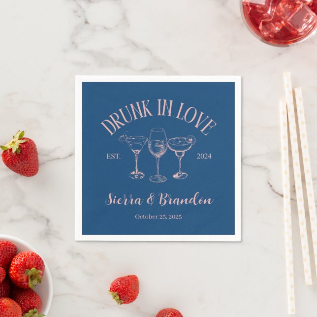 Drunk In Love Pink&Blue Personalise Wedding Napkin (Insitu)