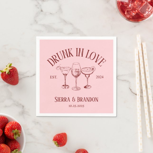 Drunk In Love Red&Pink Monogram Wedding Napkins (Insitu)