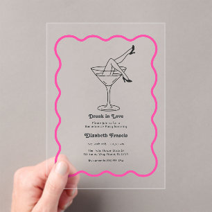 Drunk in Love Retro Martini Bachelorette Party Acrylic Invitations