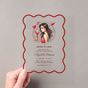 Drunk in Love Romantic Martini Bachelorette Party Acrylic Invitations