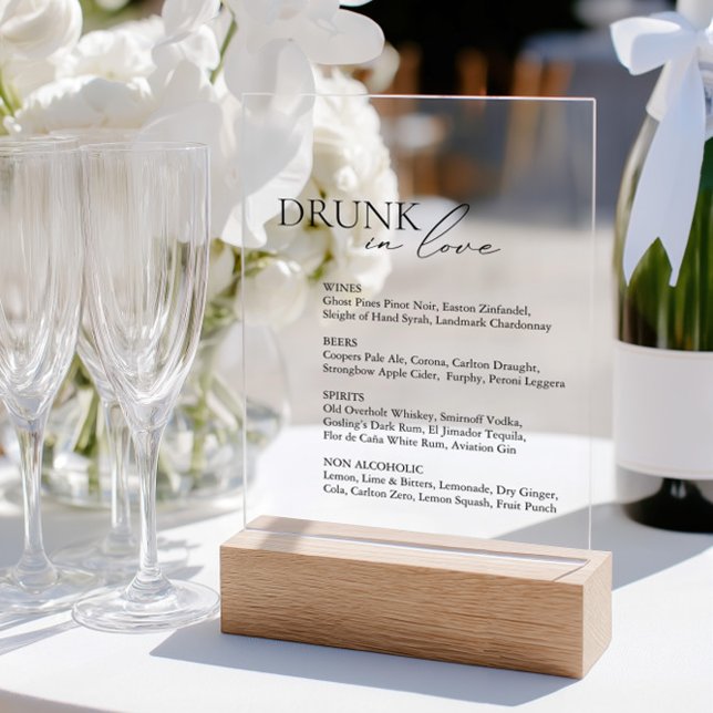 Drunk In Love Wedding Bar Menu Acrylic Sign (Drunk In Love Wedding Bar Menu Acrylic Sign)