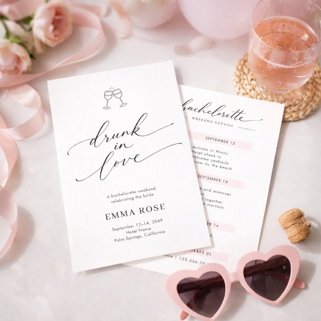 Drunk in Love Whimsy Script Bachelorette Weekend Invitation (Creator Uploaded)
