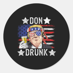 Drunk Patriotic Vintage 4th Of July Flag Funny Classic Round Sticker