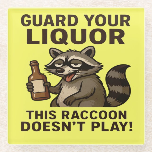 Drunk Racoon Glass Coaster (Front)