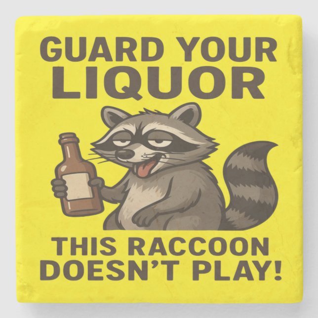 Drunk Racoon Stone Coaster (Front)