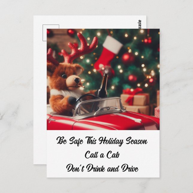 Drunk Reindeer Christmas Don't Drink and Drive Postcard (Front/Back)