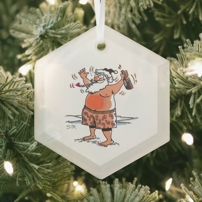 Drunk Santa hexagon glass ornament (Insitu)