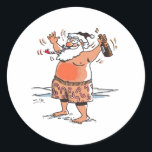 Drunk Santa large round stickers<br><div class="desc">Drunk Santa stickers are Christmas humour gifts to help spread cheer this holiday season. Drunk Santa is Steamy Raimon original cartoon art.

* version 2 w/o seal and footer</div>